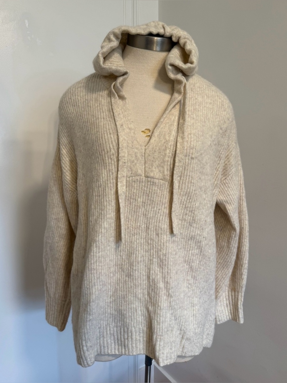Vintage Lou & Grey Ribbed Oatmeal Hooded Knit Pull Over Sweater XL